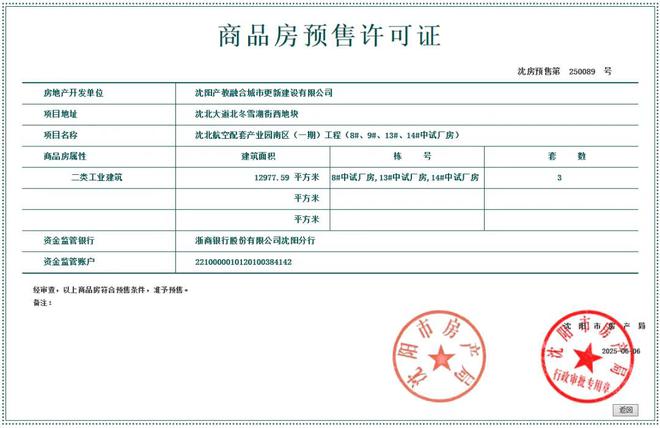 九游娱乐2025年6月第一周沈阳4个项目取得预售证！(图3)