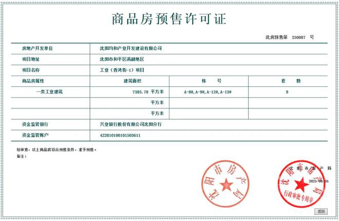 九游娱乐2025年6月第一周沈阳4个项目取得预售证！(图1)